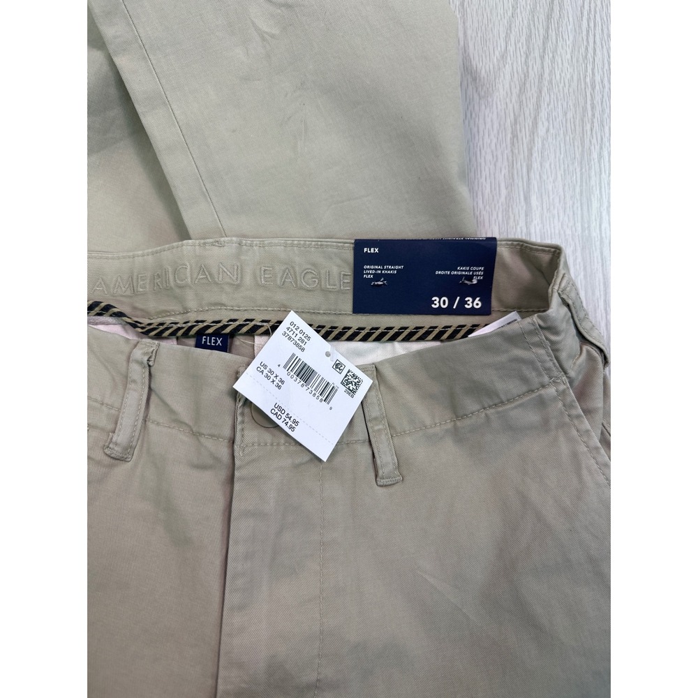 American Eagle Flex Original Straight Lived-In Khakis 30x36 Tan Chino Pants New - Picture 4 of 9
